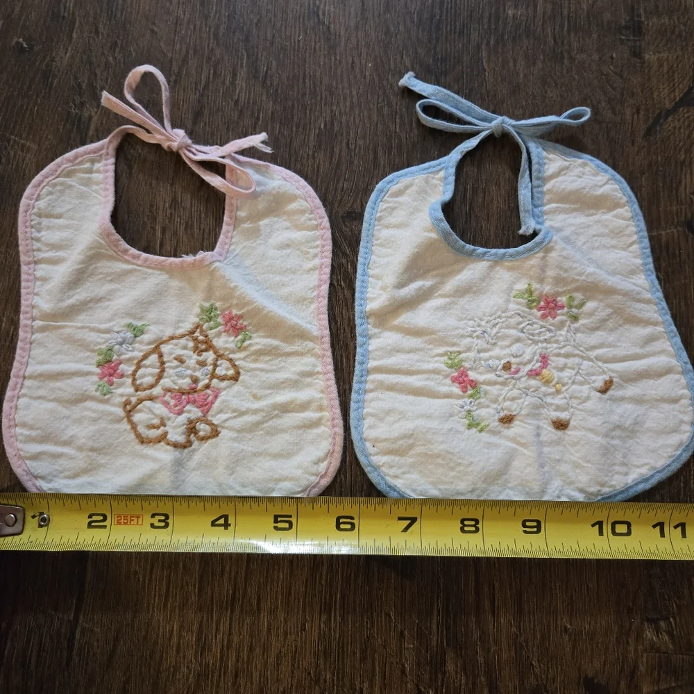 Vintage Floral Embroidered Baby Bib Set Of 2.